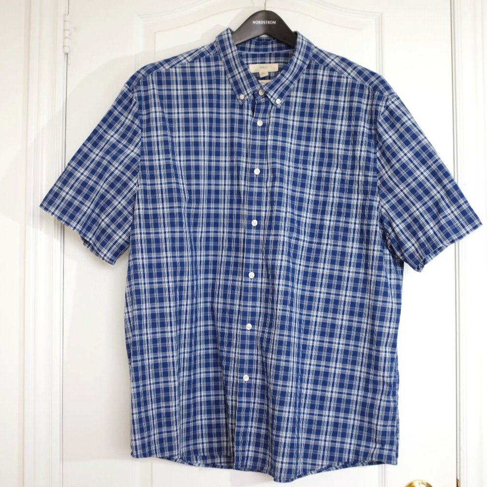 Marks And Spencer Blue Plaid Men's Shirt